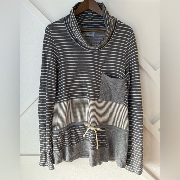 Anthropologie Saturday Sunday Striped Cowl Neck Drawstring Waist Sweater Size L - Picture 2 of 9